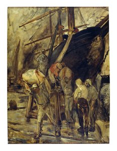 Lossing av skipet (olje på lerret) av Constantin Emile Meunier