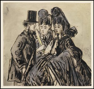 En gentleman og to damer, 1860-tallet av Constantin Guys