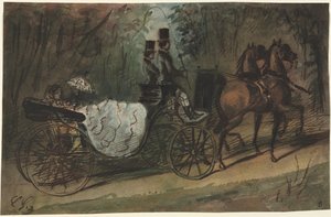 Vogn i Bois de Boulogne, 1800-tallet. av Constantin Guys