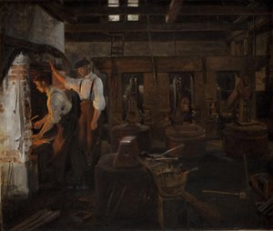 Interiøret i den gamle hammermøllen på Hellebæk av Constantin Hansen