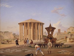 Piazza della Bocca della Verità med det såkalte Vesta-tempelet i Roma av Constantin Hansen
