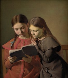 Kunstnerens søstre Signe og Henriette leser en bok, 1826