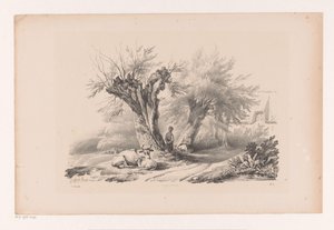 Landevei med hvilende mann og kvinne The Landscape (serietittel) av Constantinus Cornelis Huysmans