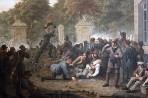 Revolusjonær barrikade mot Brussel-parken under kampene mellom belgiske opprørere og nederlandske styrker i 1830 av Constantinus Fidelio Coene