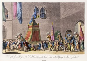 Utsikt over den store prosesjonen til den hellige kamelen gjennom gatene i Kairo på deres pilegrimsreise til Mekka og Medina av Cooper (after) Willyams
