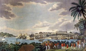 North East View of Fort Louis, Martinique, gravert av Samuel Alken (1750-1815) 1796 (trykk)