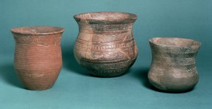 Begerglass, fra Los Millares i Spania, Stanton Harcourt i Oxfordshire og Ungarn, kobberalderen, ca. 2000 f.Kr. (keramikk)
