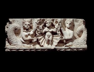 Koptisk kunst: fødselen til Venus (Aphrodite). kalksteinsrelieff fra Egypt. 5. århundre e.Kr. Søn 0,71x0,29 m Paris, musee du Louvre