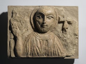 Byste av en helgen, fra Egypt, 4.-5. århundre (malt kalkstein) av Coptic Coptic
