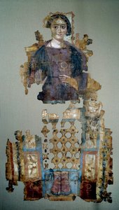 Koptisk kunst: fragment av malt lindekke som viser en ung kvinne kalt damen en kors ansee. Fra Antinoupolis. 4. århundre e.Kr. Paris, Louvre-museet