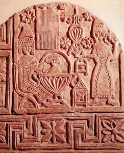 Stela som skildrer badet til Jesusbarnet av Coptic Coptic