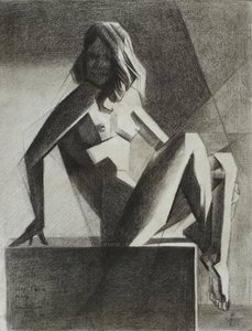 Sittende geometrisk nakenfigur av Corné Akkers