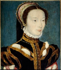 Portrett av Jeanne av Halluin eller Jeanne av Halluyn (født i 1530), æresdame av dronning Katarina av Medicis (Caterina de Medici) fra 1547 til 1557. Maleri av Corneille De Lyon (Corneille de Hague) (1500/1510-1574) ). Olje på tre. Mål: 0,14 x 0,21m. Ver