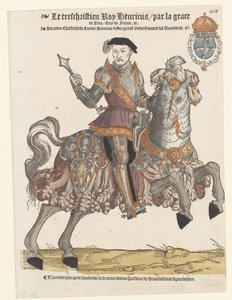 Portrett av Henrik II av Frankrike i rustning på hesteryggen, til høyre av Cornelis Anthonisz. (manner of)