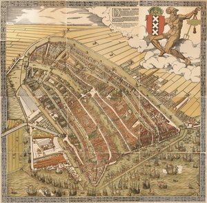 Storkartet over Amsterdam i 1544 av Kornelis Antoniszoon... som tilhører den femte delen av Amsterdams historie / av J. Ter Gouw, fotografert etter originalen...
