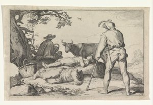 Veehoeders Fire pastorale scener (serietittel) Fritidsfryd (serietittel) av Cornelis Bloemaert (II) (possibly)