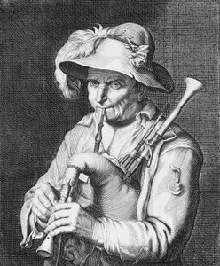 Mann som spiller sekkepipe, 1600-tallet.