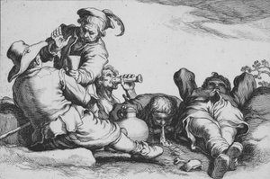 Peasants Drinking, fra serien Sixteen Peasant Subjects, 1600-tallet.