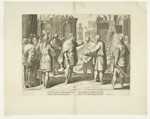 Karel V laat een klooster bouwen, 1555, nr. 8 Scener uit het leven van Karel V (serietittel) Livet til keiser Charles V. i meget vakre dyptrykk, inngravert på designene til den berømte A. Tempeste, av to av de mest dyktige mestere J. de Gein &