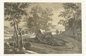 Skoglandskap med fører av Cornelis Brouwer