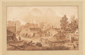 Landsbyutsikt med dam av Cornelis Brouwer