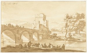 Ponte Molle nær Roma av Cornelis Brouwer