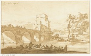 Ponte Molle nær Roma av Cornelis Brouwer