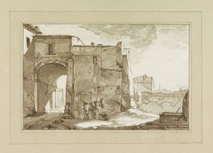 Port med reisende og muldyr av Cornelis Brouwer