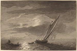 Seascape with Full Moon, 1779, publisert 1781. av Cornelis Brouwer