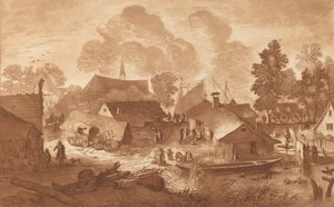 Landsby med tjern, ca. 1782. av Cornelis Brouwer