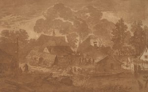 Landsby med tjern, ca. 1782. av Cornelis Brouwer