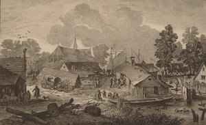 Landsby med tjern, ca. 1782. av Cornelis Brouwer