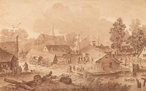 Landsby med tjern, ca. 1782. av Cornelis Brouwer