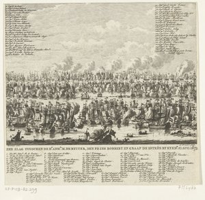 Slaget ved Kijkduin, 1673 Sjøkamp mellom Hr. admin. M. de Ruiter, Prins Robbert og grev de Estrée av Kykdn. 21. august 1673 (tittel på objekt)