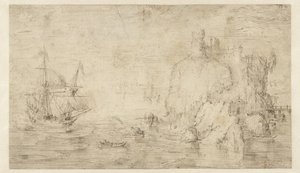 Sjølandskap med et skip nær en øy av Cornelis Claesz van Wieringen (attributed to)