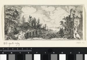 Kupert landskap med utsikt over en elv Landskap (serietittel) av Cornelis Claesz van Wieringen (possibly)
