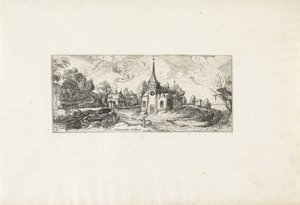 Landskap med utsikt over en kirke i en landsby Landskap (serietittel) av Cornelis Claesz van Wieringen (possibly)