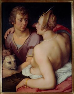 Venus og Adonis Maleri av Cornelis Van Haarlem (1562-1638) 1600-tallets søn. 0,95x0,74 m Caen, Museum of Fine Arts