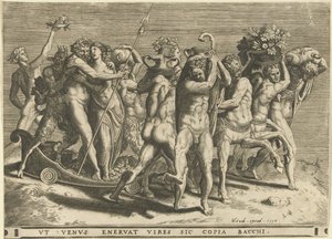Bacchus og Venus i en vogn trukket av kentaurer av Cornelis Cort (rejected attribution)