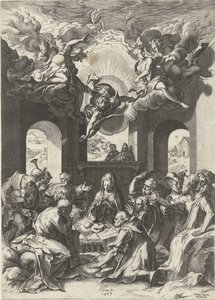 Tilbedelse av hyrdene av Cornelis Cort