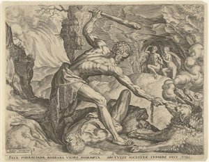 Hercules Drags Cerberus Out of Hell Labours of Hercules (serietittel) av Cornelis Cort