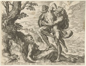 Hercules bryter med Antaeus Labours of Hercules (serietittel) av Cornelis Cort