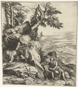 Landskap med lesing Hieronymus av Cornelis Cort