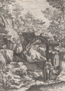 Mary Magdalen angrende i villmarken, 1573. av Cornelis Cort
