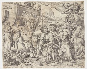 Noah takker Gud for arkens utfrielse av Cornelis Cort
