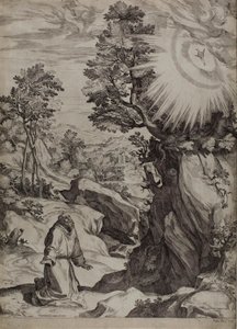 Saint Francis Penitent i et stort landskap av Cornelis Cort