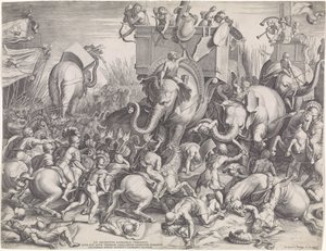 Slaget ved Zama mellom Scipio og Hannibal av Cornelis Cort