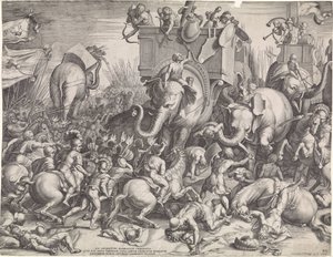 Slaget ved Zama mellom Scipio og Hannibal av Cornelis Cort