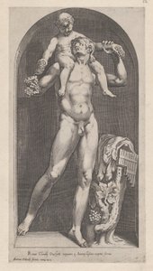 Mirror of Roman Magnificence: Bacchus on the Shoulders of a Satyr, 1500-tallet., 1500-tallet. av Cornelis Cort