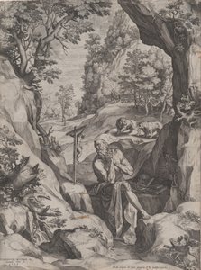 St Jerome Penitent in the Wilderness, 1573. av Cornelis Cort